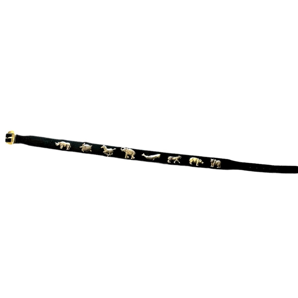 1992 100% leather belt and solid brass animals and buckle. Waist: 35